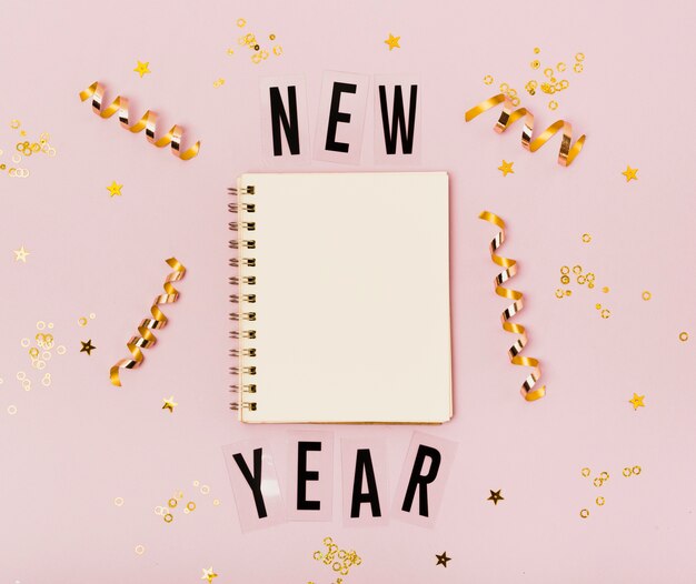 Empty notepad new year with copy space