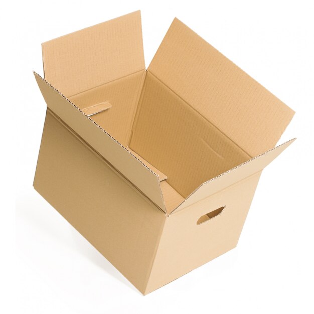 Empty and open box on the white 