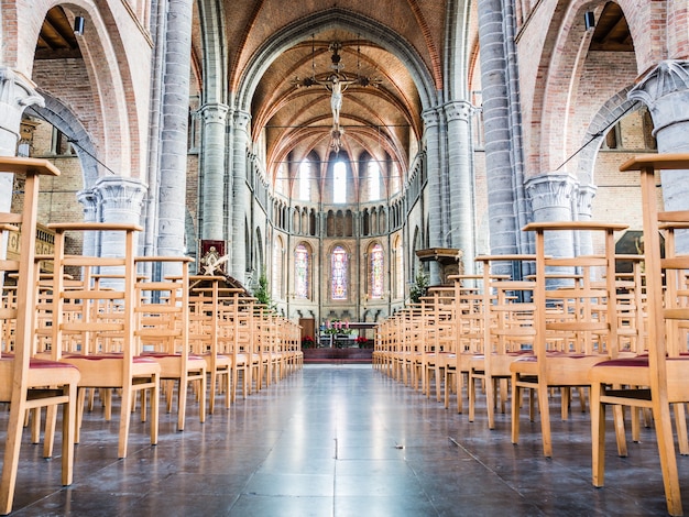 Empty Our Lady's Church (13th century) in Lissewege, Belgium