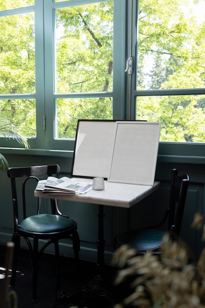 Empty photo frames on table interior design