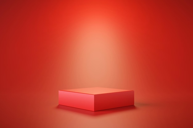 Empty red podium pedestal modern stand product display abstract background 3d rendering