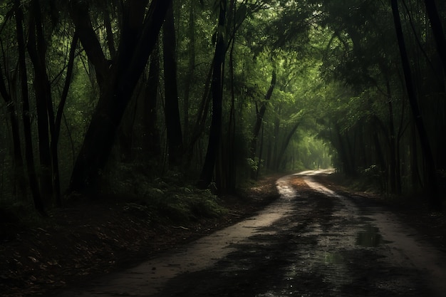 Foto gratuita strada vuota in un'atmosfera buia