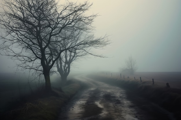 Foto gratuita strada vuota in un'atmosfera buia