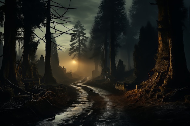 Empty road in dark atmosphere