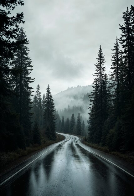 Empty road landscape at night