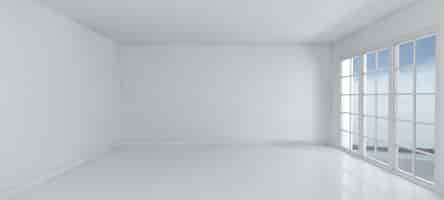 Бесплатное фото 3d визуализации пустой комнате с окнами