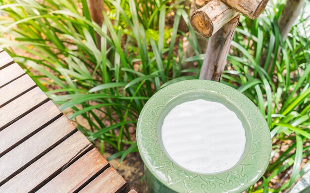 Empty sand ashtray outdoor .