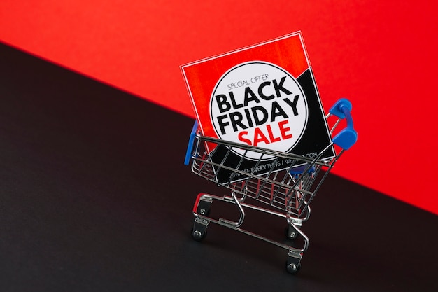 Empty shopping trolley with sign