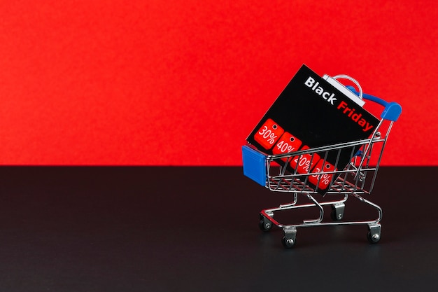 Empty shopping trolley with tablet