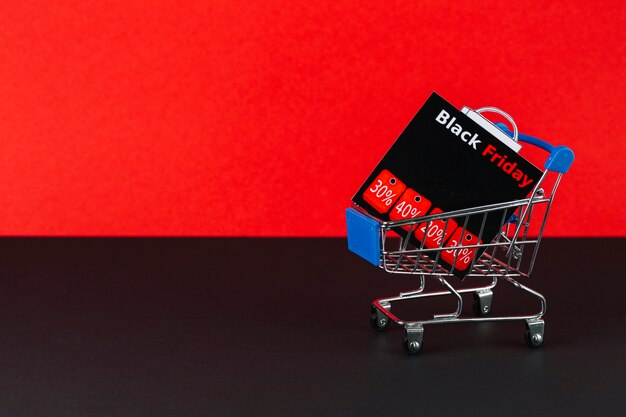 Empty shopping trolley with tablet