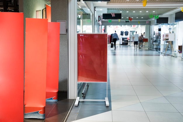 Empty sign mockup inside shopping center