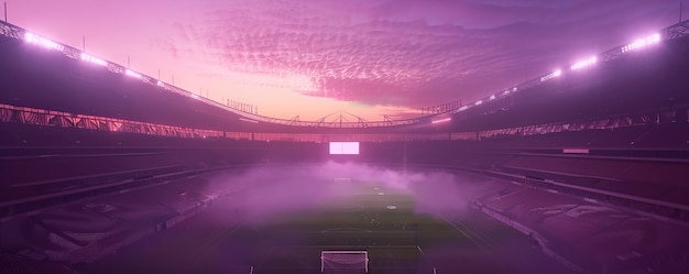 Free photo empty soccer stadium with dreamy fantasy view of sky