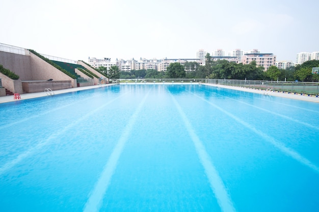 Empty swimming pool with lane lines