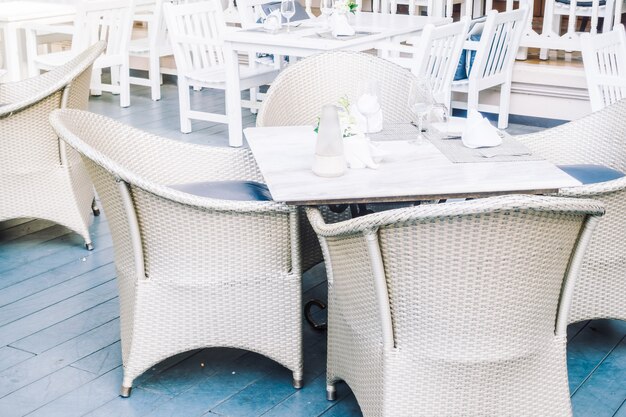 Empty table and chair