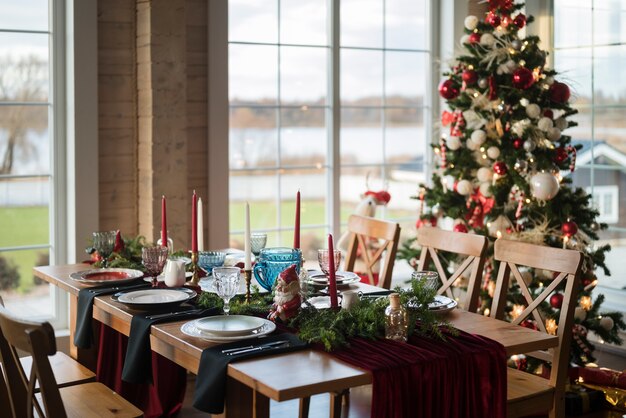 Empty table ready for a christmas dinner