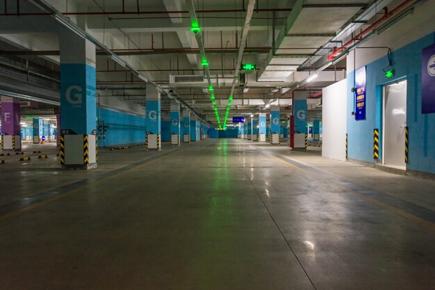 Empty underground parking garage