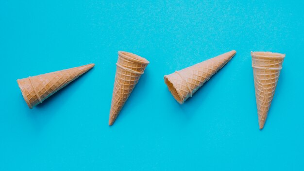 Empty waffle cones on table