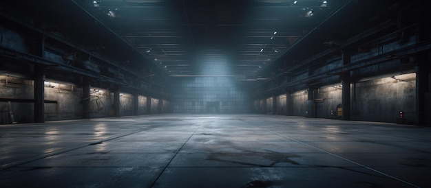 Empty warehouse transformed by striking lighting