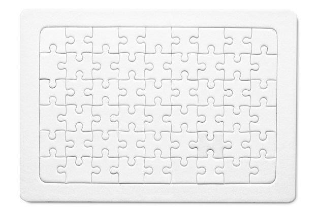 Empty white paper jigsaw puzzles success mosaic mockup for printable puzzle pieces grid design