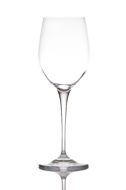 Empty wine glass. isolated on a white wall
