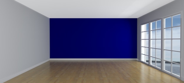 青い壁の部屋を持つ空