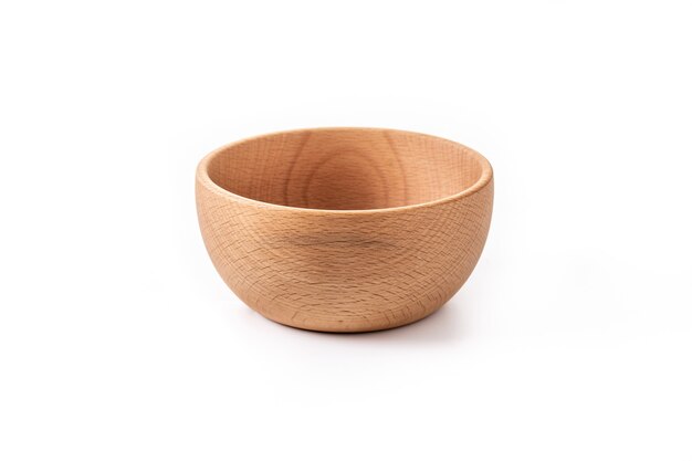 Empty wooden bowl isolated on white background