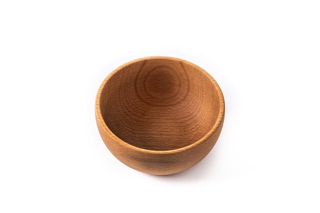 Empty wooden bowl isolated on white background