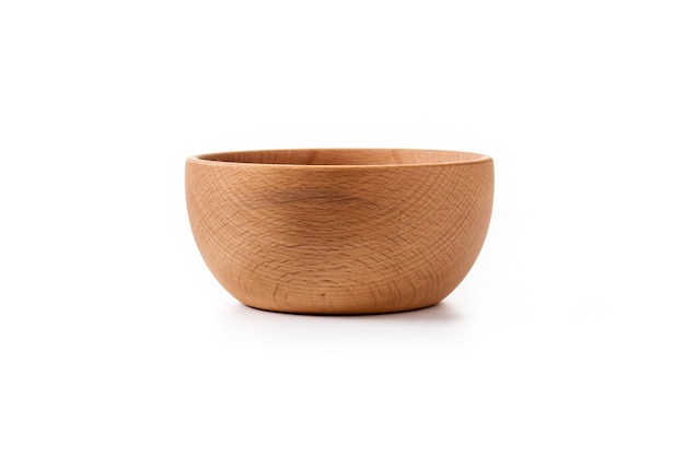 Empty wooden bowl isolated on white background