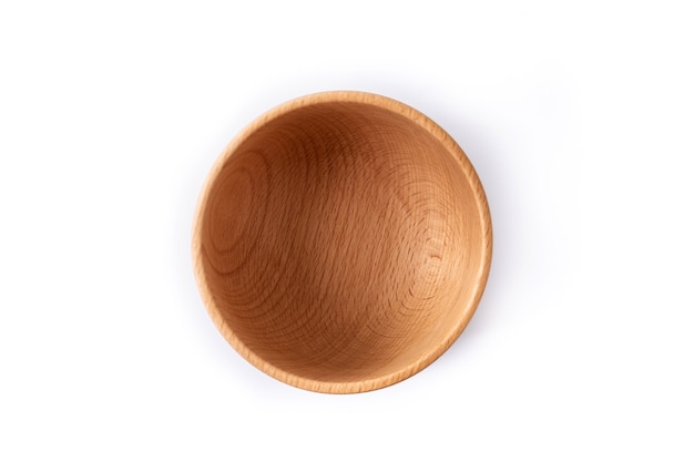 Empty wooden bowl isolated on white background