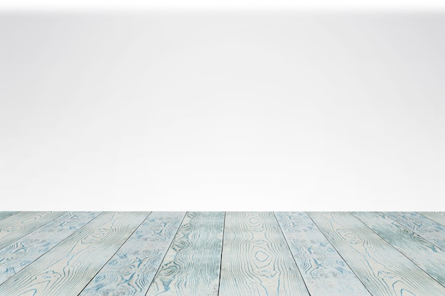 Empty wooden terrace with white background. As stage template to your showcase.