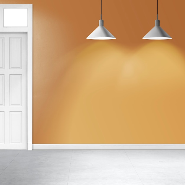 天井ランプ付きの空の黄色い部屋のインテリアデザイン