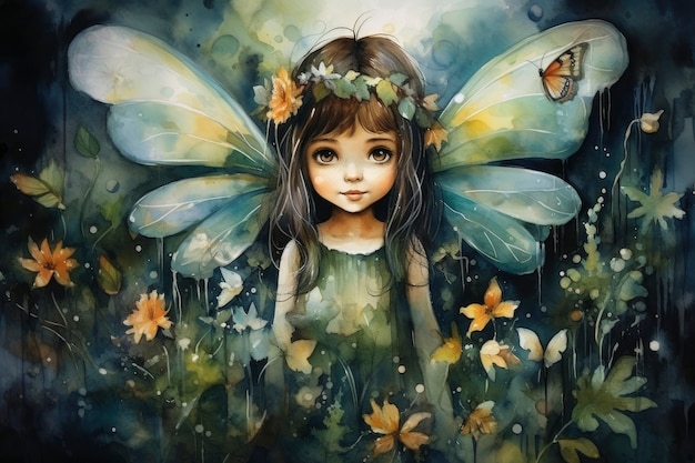 無料写真 魅力的な水彩画の妖精のイラスト