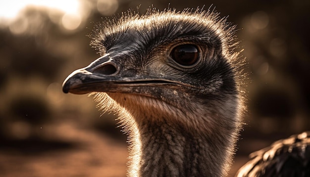 無料写真 絶滅危惧種のダチョウがカメラを見つめ、ai によって生成されたユニークな羽の生えた首を披露