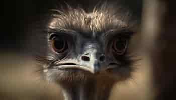 Free photo endangered ostrich staring at camera with selective focus on eye generated by ai