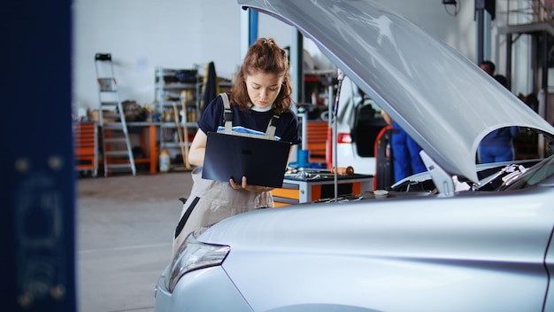 Free photo engineer checking car performance