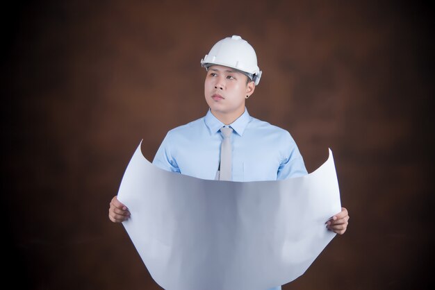 Engineer man, construction worker concept