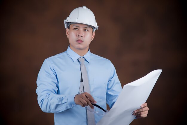 Engineer man, construction worker concept