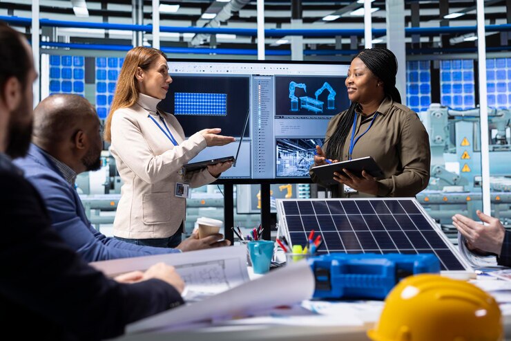Free Photo engineers and scientists collaborate on solar panel research and development