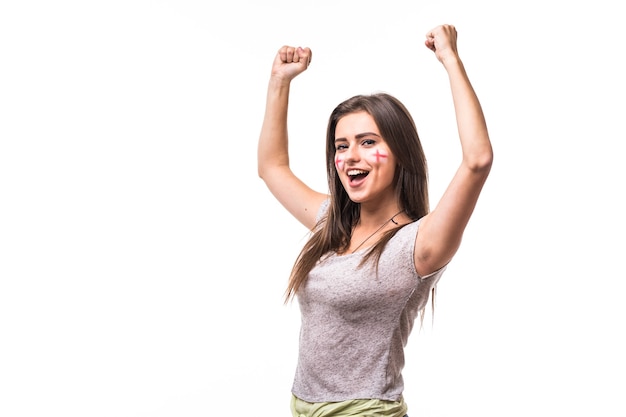 England win. Victory, happy and goal scream emotions of England football fan in game support of England national team on white background. Football fans concept.