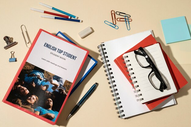 English book resting on the table of working space