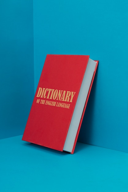 English dictionary on blue background