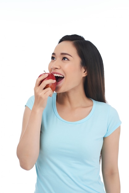 Enjoying tasty apple