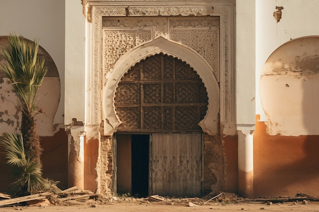 Foto gratuita ingresso di una casa nella città di marrakech dopo il terremoto