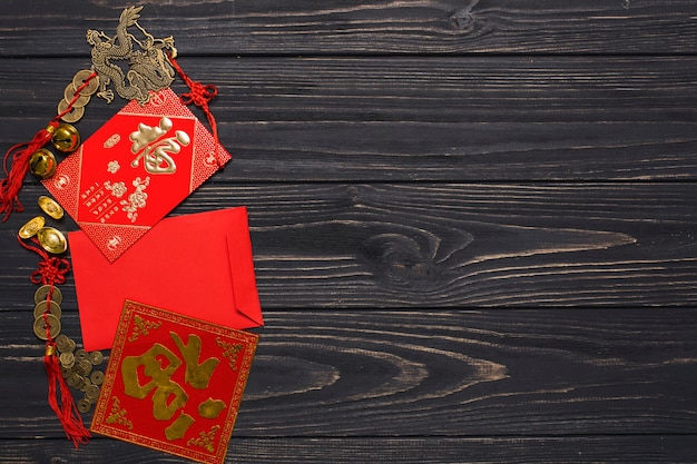 Envelope and chinese decorations