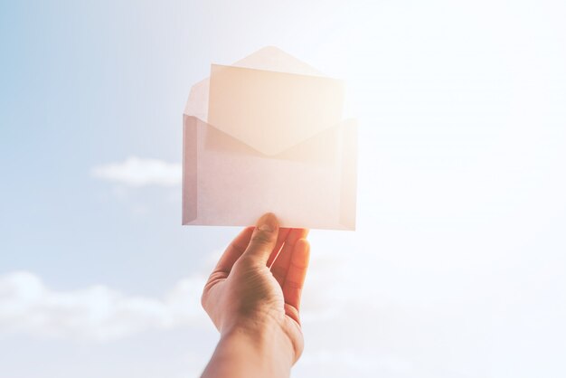 Envelope for mockup and sunny sky background