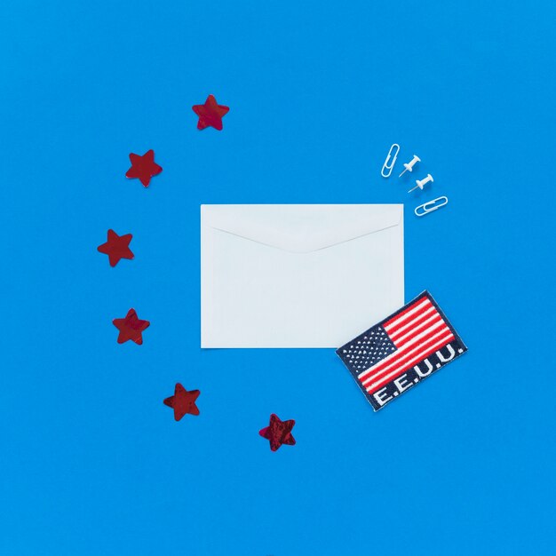 Envelope and USA flag on blue background