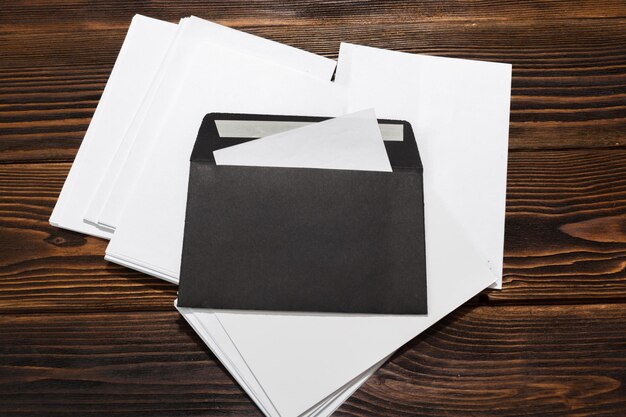 Envelopes on wooden table