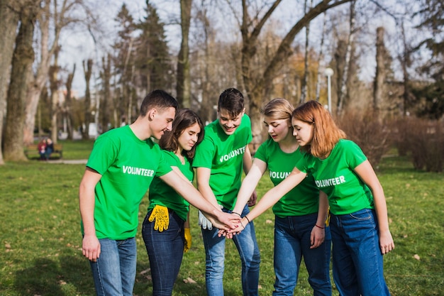 Environment and volunteer teamwork concept