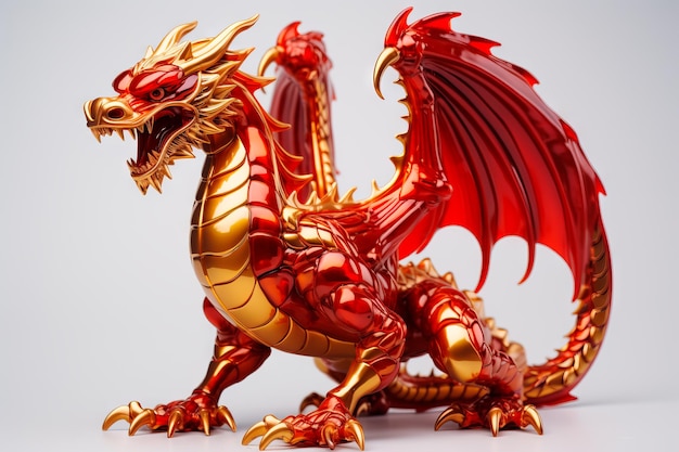 Free photo epic fantasy red and golden dragon on light background