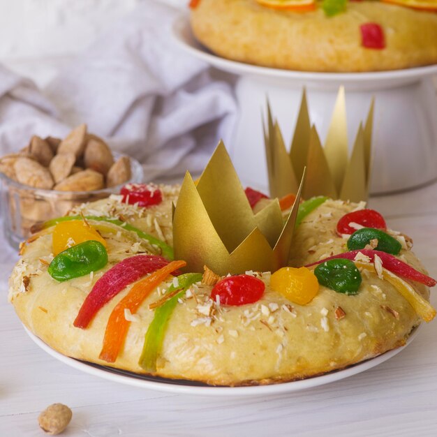 Epiphany day desserts with paper crowns